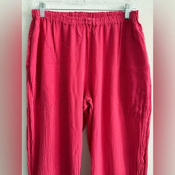 Oh My Gauze! Pink Cotton Wide Leg Pants Elastic Waist Size 1 - Picture 3 of 8